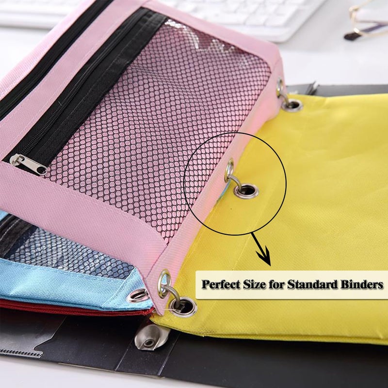 SORDIM 3 Ring Binder Pencil Pouch, 2 Pack Pencil Pouches with Zipper-Pencil Case with Double Pocket and Mesh Window (pink and grey) - Image 4